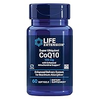 Life Extension Super Ubiquinol CoQ10 100 mg with Enhanced Mitochondrial Support - For Anti-Aging, Heart & Brain Health and Healthy Cholesterol - Gluten Free, Non-GMO – 60 Softgels