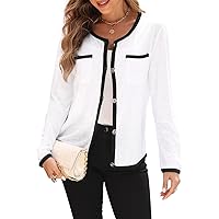 MEROKEETY Women's Long Sleeve Open Front Cardigan Button Down Lightweight Contrast Color Knit Top
