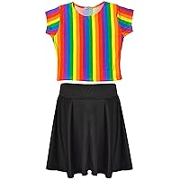 Kids Girls Rainbow Crop Top Skirt Multi Color Summer Wear Outfit Set 5-13 Years
