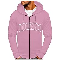 Men Hoodies Full Zip,Oversized 2023 Fall Long Sleeve Solid Color Letter Print Hooded Jacket Basic Slimfit Sweatshirt