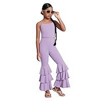 WDIRARA Toddler Girl's 2 Piece Set Sleeveless Cami Top With Ruffle Trim Flare Leg Pants