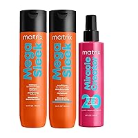 Mega Sleek Shampoo, Conditioner, & Miracle Creator Set | Controls Frizz Leaving Hair Smooth & Shiny | Nourishes with Shea Butter | For Dry, Damaged Hair | Salon Routine | Packaging May Vary