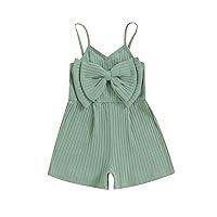 Kuriozud Toddler Girl Romper Baby Girl Sleeveless Jumpsuit with Cute Bow Summer Clothes Ribbed Halter One Piece Outfit