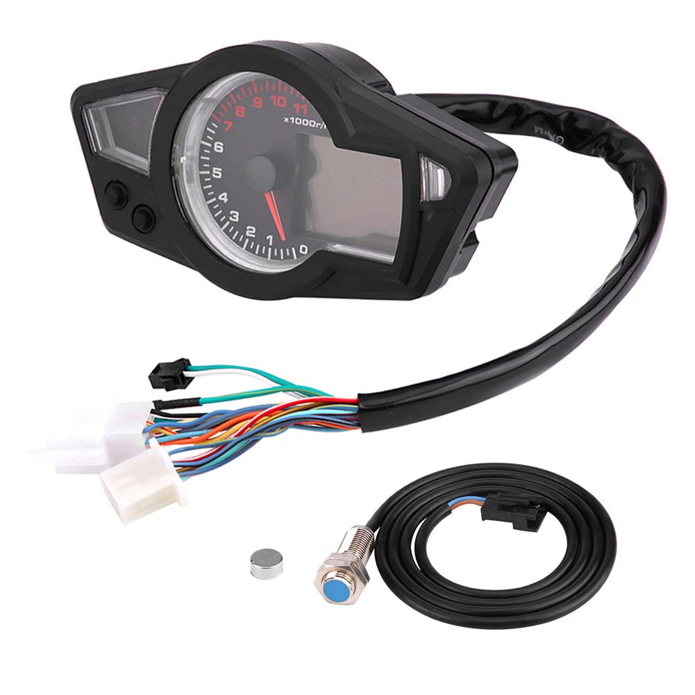Acouto Universal Motorcycle Digital Speedometer LCD Odometer Speedometer Tachometer 15000RPM DC 12V Waterproof Electronic Speedometer Fuel Level Ta...