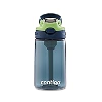 Contigo Aubrey Kids Cleanable Water Bottle with Silicone Straw and Spill-Proof Lid, Dishwasher Safe, 14oz, Blueberry/Green Apple