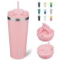 BJPKPK 22oz Tumbler With lid And Straw Stainless Steel Travel Coffee Mug Insulated Tumblers Cups,Light Pink