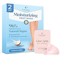 PLANTIFIQUE Hydrating Foot Mask for Dry & Cracked Feet - 2 Pack Box and Gua Sha Rose Quartz Tool for Face Anti Aging Massage Tool - GuaSha Tool - Facial Skin Care Products - Massager for Your Skincare