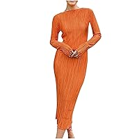 Fall Dresses for Women 2023 Ribbed Boat Neck Long Sleeve Bodycon Maxi Dresses Casual Solid Color Skinny Long Dress