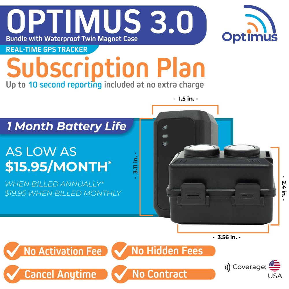 Optimus 3.0 GPS Tracker - 1 Month Battery - with Heavy Duty Waterproof Case and Powerful Magnets for Vehicles and Assets