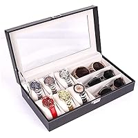 Watch Box 6 Piece Watch Case And Combo Jewelry Box And Sunglass Glasses Display 3 Piece Eyeglasses Storage Leatherette Case Organizer Black