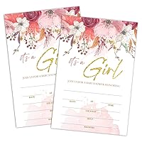 Baby Shower Invitations with Envelopes set of 25, It's a Girl Floral Blush Baby Shower Invite Fill-in Card, Gender Reveal Party Decorations Supplies-(S0004