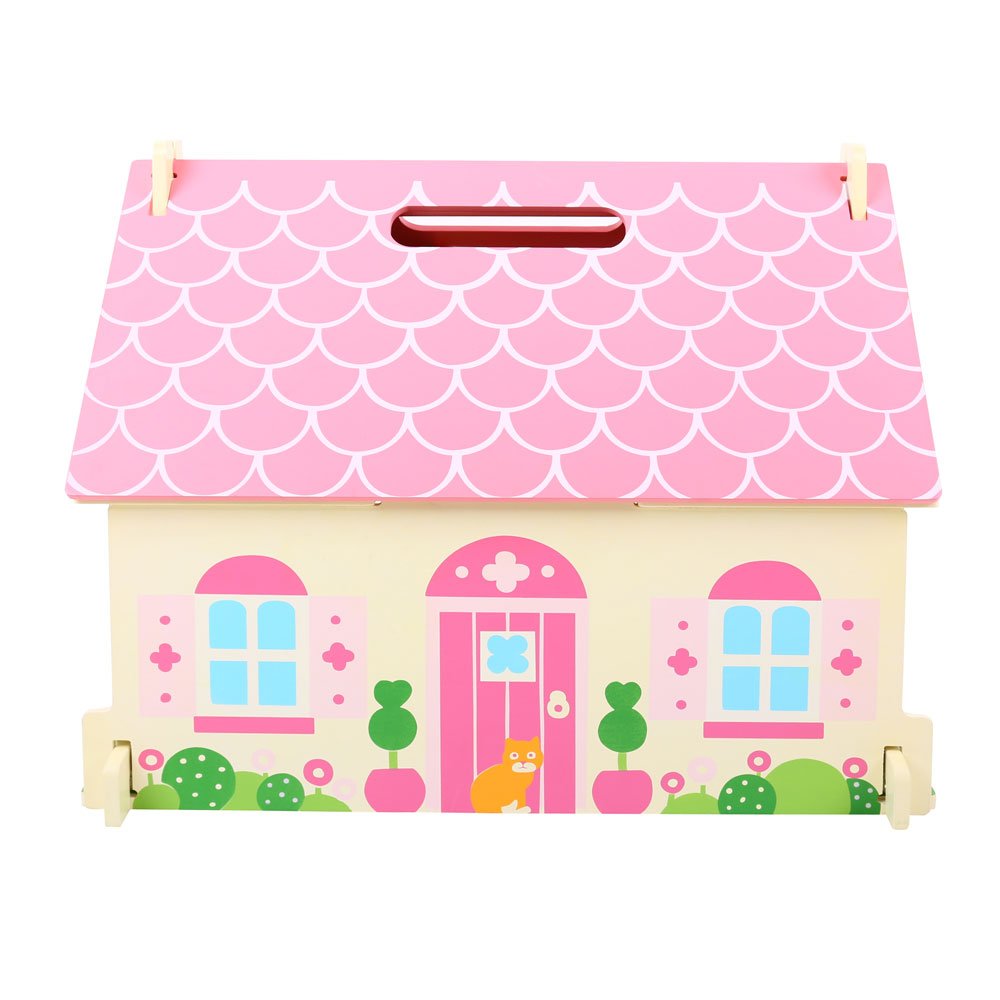 Bigjigs Toys Heritage Playset Blossom Cottage - Wooden Doll House with Furniture