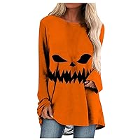 Halloween Womens T-Shirt Thermal Top Womens Loose Blouse Ladies Long Sleeve Tops Plus Size Gothic Shirt