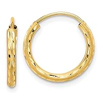 14k Gold Polished and Satin Sparkle Cut 2.00mm Endless Hoop Earrings Measures 15.4x2mm Wide 2mm Thick Jewelry Gifts for Women