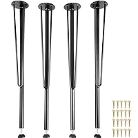 VEVOR Hairpin Metal Table Legs 28 Inch Desk Legs Set of 4 Heavy Duty Bench Legs 3-Rod Metal Furniture Legs Wrought Iron Coffee Table Legs Home DIY for Dining Table w/Rubber Floor Protectors Black