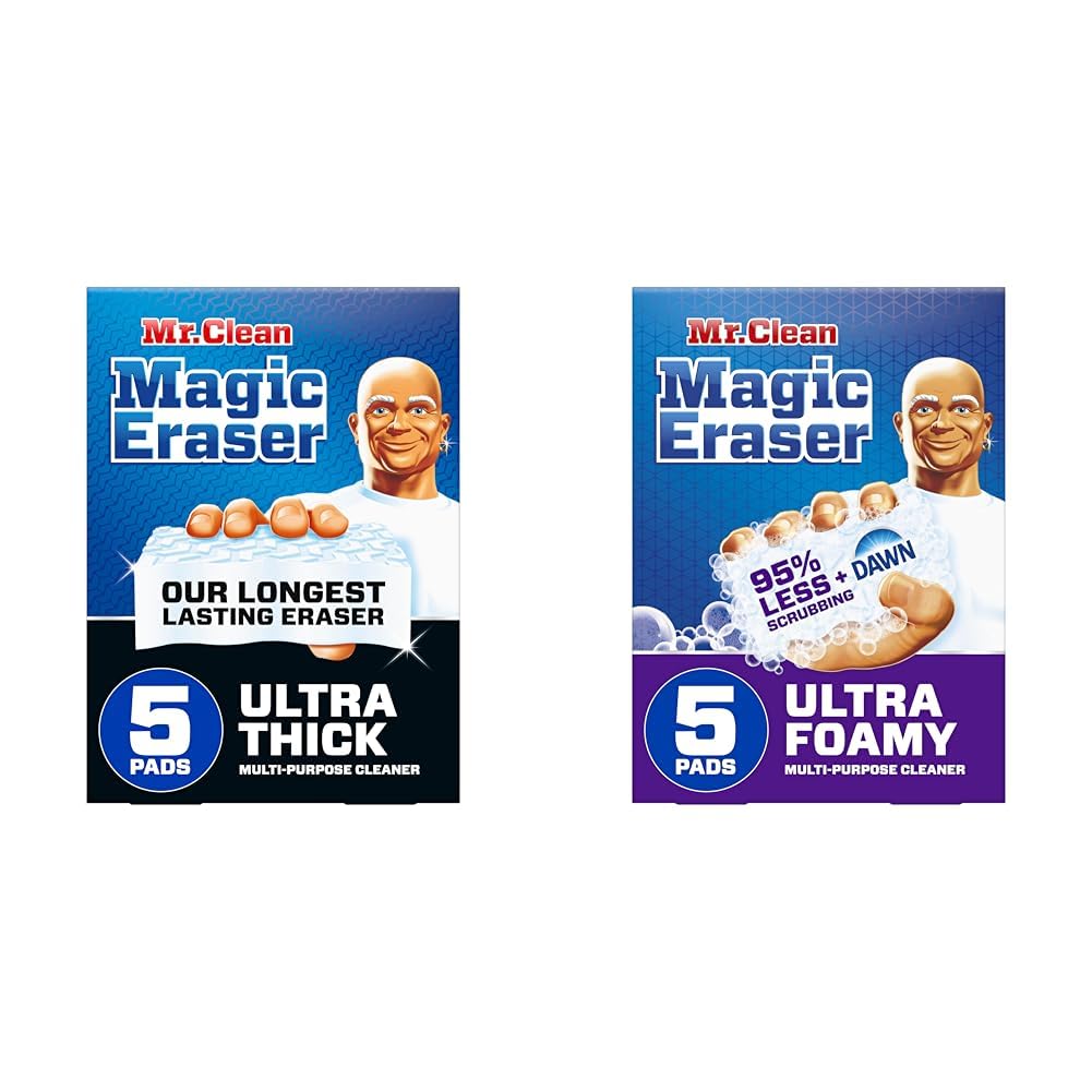 Bundle of Mr. Clean Magic Eraser Ultra Thick Multi Purpose Cleaner, 5ct + Mr. Clean Magic Eraser Ultra Foamy Multi Purpose Cleaner, 5ct