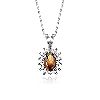 Sterling Silver Halo Pendant Necklace: Gemstone & Diamond Accent, 18 Chain - 6X4MM Birthstone Women's Jewelry - Timeless Elegance