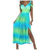 Women's Winter Dresses 2023 V-Neck Sleeveless Sexy Split Dress Tie Dye Gradient Solid Dress Tops Casual
