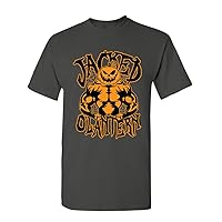 Manateez Men's Halloween Jacked O Lantern Pumpkin Spider Web Muscle Pumpkin Jack O Lantern Tee Shirt