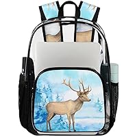 Deer Winter Snow Clear Backpack Heavy Duty Transparent Bookbag for Women Men See Through PVC Backpack for Security, Work, Sports, Stadium