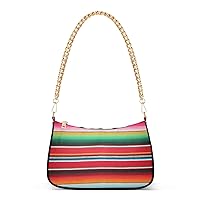 Shoulder Bags for Women Colorful Rainbow Mexican Stripe Hobo Tote Handbag Small Clutch Purse with Zipper Closure