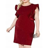 Womens Glitter Ruffled Sheath Dress