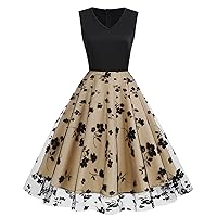 50s 60s Vintage Dress for Women 1950s Tea Party Embroidered Butterfly Floral Mesh A-line Cocktail Homecoming Dress
