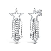 Created Round Cut White Diamond 925 Sterling Silver 14K White Gold Over Diamond Fringe Star Stud Earring Women's & Girl's