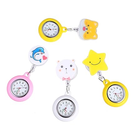 NICERIO Nurses Watch Womans Watches Nurse Fob Watch Retractable Nurse Watch with Second Hand Cartoon Clip on Lapel Hanging Pocket Watch 4PCS Vintage Watch Nurse Badge