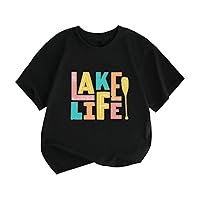 Girls 8 Shirt and Big Kids Lake Lift Cartoon Print Boys and Girls Tops Short Sleeved T Shirts Baby Girls Shirt