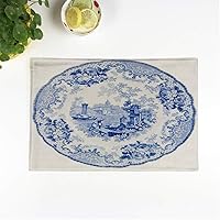 Set of 8 Placemats Staffordshire Blue White Pearlware Plate Early Victorian Transfer Non-Slip Doily Place Mat for Dining Kitchen Table