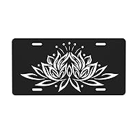 Lotus White Blooming Flower License Plate Covers Decorative Metal Car Front License Plate Vanity Tag for Women Men, 6x12 Inch (with 4 Pre-Drill Hole)