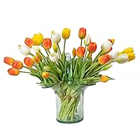 15pcs Artificial Tulips Flowers, Real Touch Latex Bouquet, Fake Tulips for Office Wedding Party Home Kitchen Garden Decoration(Orange Suit 40pcs)