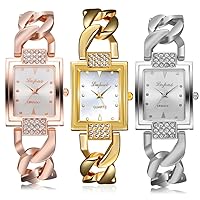 Classic Women Watches Alloy Bracelet Watches Elegant Dress Wrist Watches 3 Pack