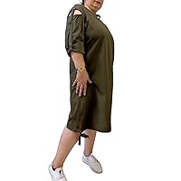 Plus Size Casual Summer Dress,%100 Cotton,Breathable Fabric,Relax and Healthy,Khaki, Size-16
