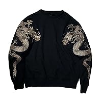 Golden Dragon Embroidered Men Tops Pullover Long Sleeve All-Match Loose Spring Autumn Casual Streetwear