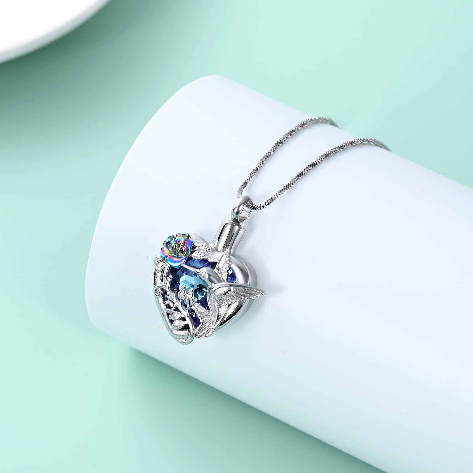 memorial jewelry Birthstone Personalized Hummingbird and Heart Cremation Urn Necklace Pendant Ashes Jewelry