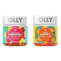 OLLY The Essential Prenatal Gummy Multivitamin, 30 Day Supply (Gummies), Sweet, Folic Acid & Hello Happy Gummy Worms, Mood Balance Support, Vitamin D, Saffron, Adult Chewable Supplement