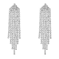 Women's Earrings Long Tassel Earrings Sparkling Rhinestone Crystal Fringe Chains Chandelier Drop Earrings Wedding Earrings Jewellery
