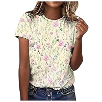 Short Sleeve Womens Tops,Plus Size Casual Fashion T Shirts Flower Printed Round Neck Blouse Tees 2024 Pullover