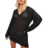 Pink Queen Crochet Swimsuit Cover Up for Women 2024 Sexy Hollow Out Bikini Bathing Suit Coverup Knit Beach Swimwear Dress