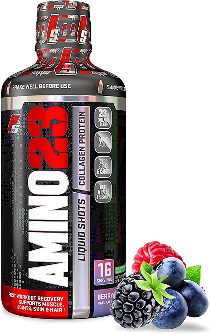 ProSupps Amino23 Post-Workout Liquid Shot, Collagen Peptides and Whey Protein, (16 Servings, Berry)