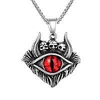 Gothic Mens Punk Evil Eye Skull Pendant Necklace Women Stainless Steel