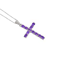 4X3 MM Oval Cut Natural Purple Amethyst Gemstone Holy Cross Pendant Necklace 925 Sterling Silver February Birthstone Amethyst Jewelry Bridal Gift For Her (PD-8546)