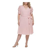 Tommy Hilfiger Womens Plus Textured V Neck Midi Dress Pink 16W