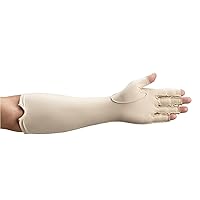 Forearm Length Left Compression Glove, Open Finger Compression Sleeve to Control Edema and Swelling, Water Retention, and Vericose Veins, Covers Fingers to Forearm on Left Arm, Large