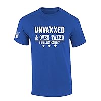 Mens Patriotic Tshirt Unvaxxed and Over Taxed Funny Short Sleeve T-Shirt