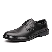 Men's PU Leather Oxford Brogue Lace Up Cap Toe Shoes Slip Resistant Formal