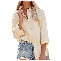 RMXEi Women's Fashion Casual Solid Color Long Sleeve Loose Button Shirt Top