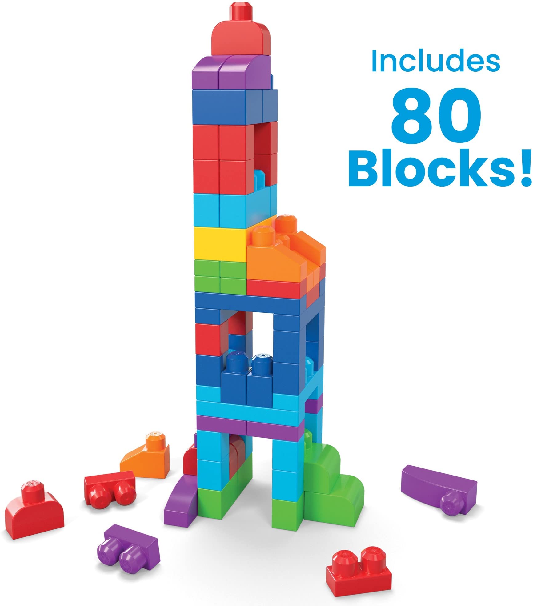 MEGA BLOKS First Builders Big Building Bag + ABC Musical Train, Building Blocks Set Bundle for Toddlers, Blue Bag, Learning Toy, 130 Pieces